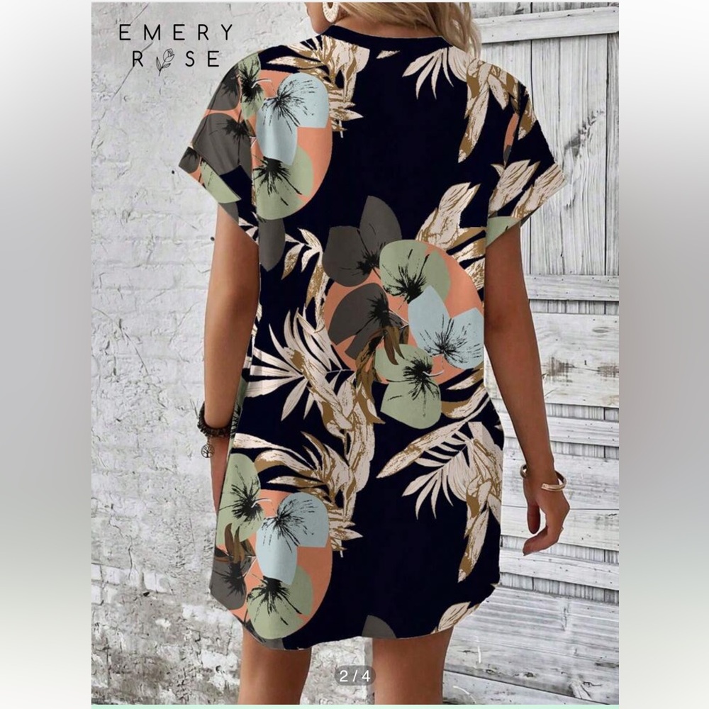 NWT EMERY ROSE Casual Minimalist Floral Print Plus Size Women Short Sleeve Dress - Picture 3 of 11